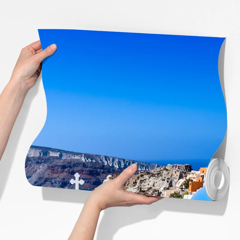 Fototapete Santorini blaue kuppeln über der kaldera Fototapete Santorini blaue kuppeln über der kaldera