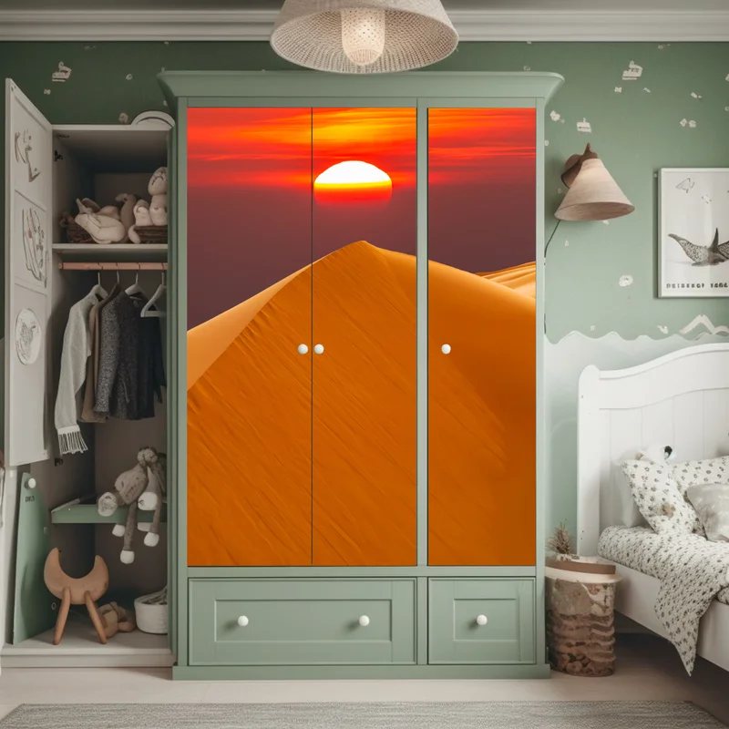 Schrankaufkleber goldener sonnenuntergang über sanddünen