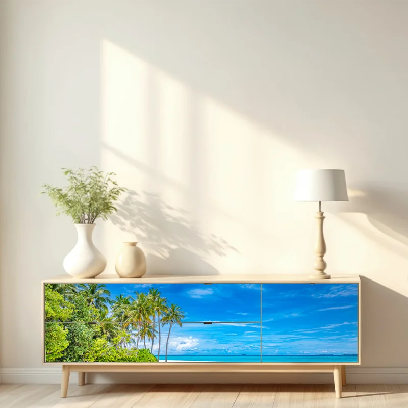 Repositionierbarer Aufkleber tropischer strand mit palmen Repositionierbarer Aufkleber tropischer strand mit palmen