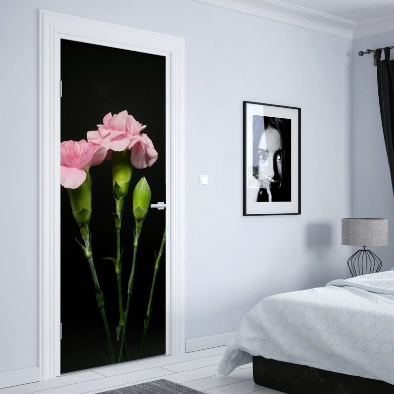 Türaufkleber rosa nelken vor schwarzem hintergrund Türaufkleber rosa nelken vor schwarzem hintergrund