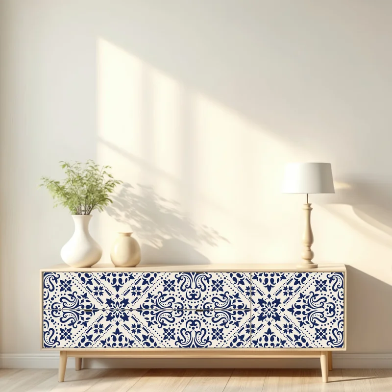 Repositionierbarer Aufkleber marineblaues damast-fliesenmuster