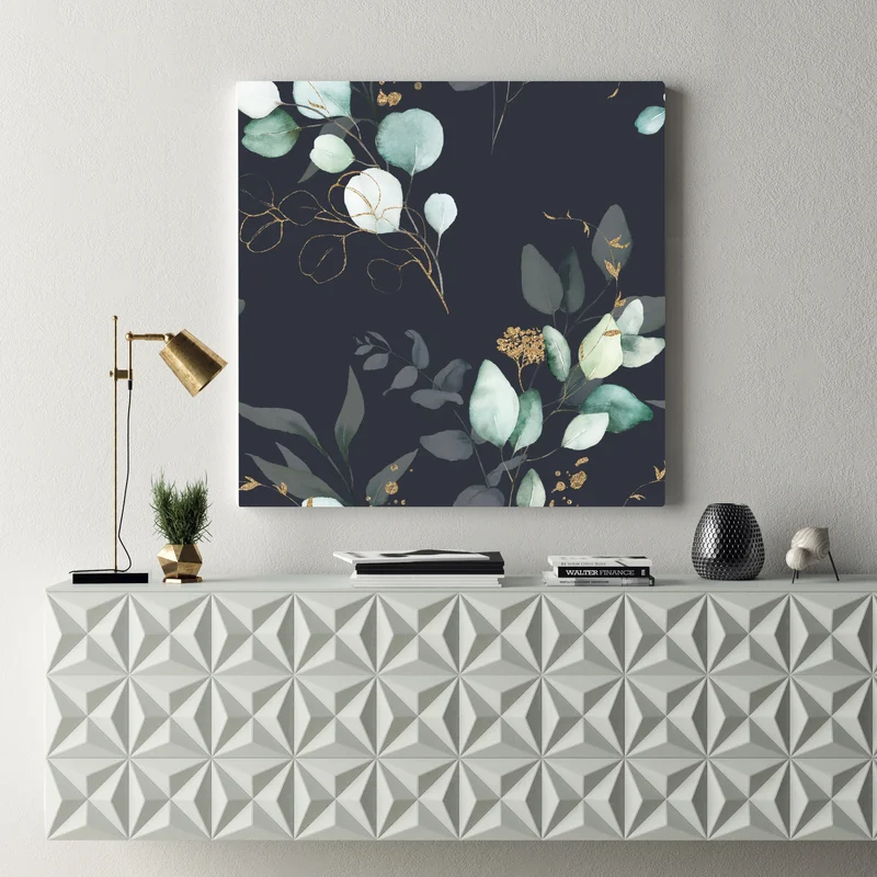 Leinwandbild eukalyptus aquarellblätter auf dunklem hintergrund Leinwandbild eukalyptus aquarellblätter auf dunklem hintergrund