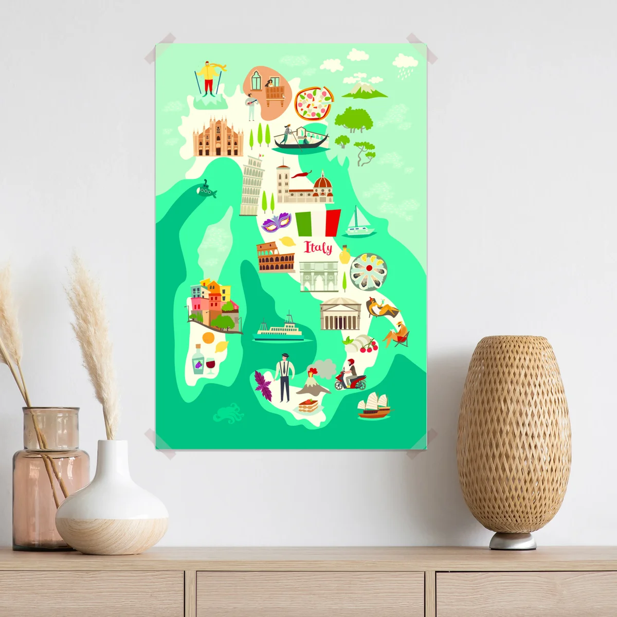 Poster Italien karte mit ikonischen sehenswürdigkeiten Poster Italien karte mit ikonischen sehenswürdigkeiten