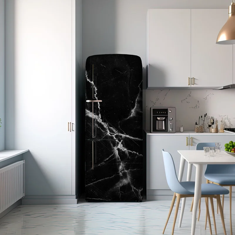 Kühlschrankaufkleber schwarzer marmor mit weißen adern