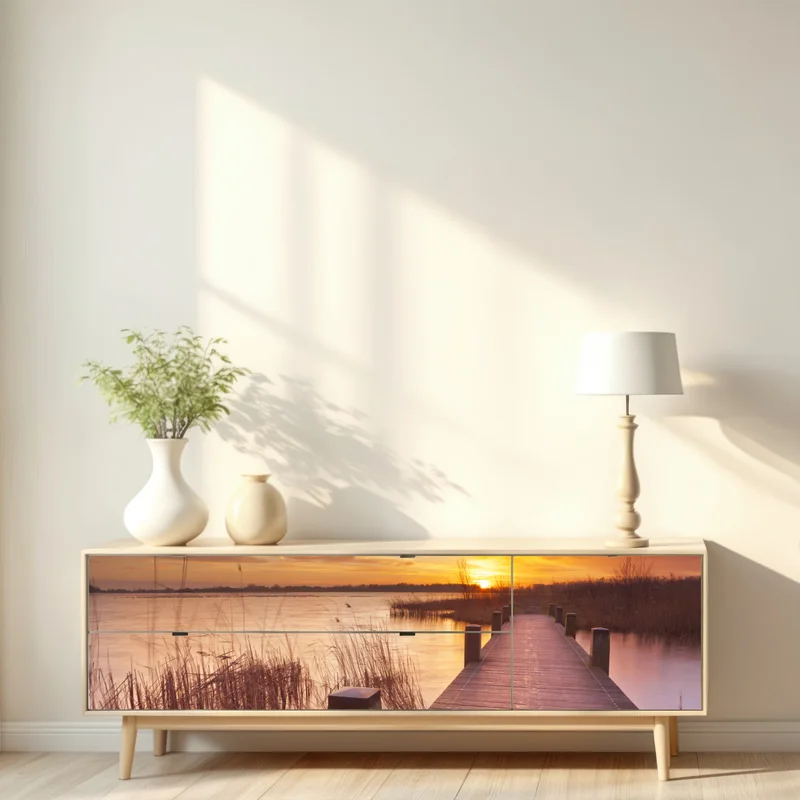 Repositionierbarer Aufkleber sonnenaufgang über dem see bei Amsterdam