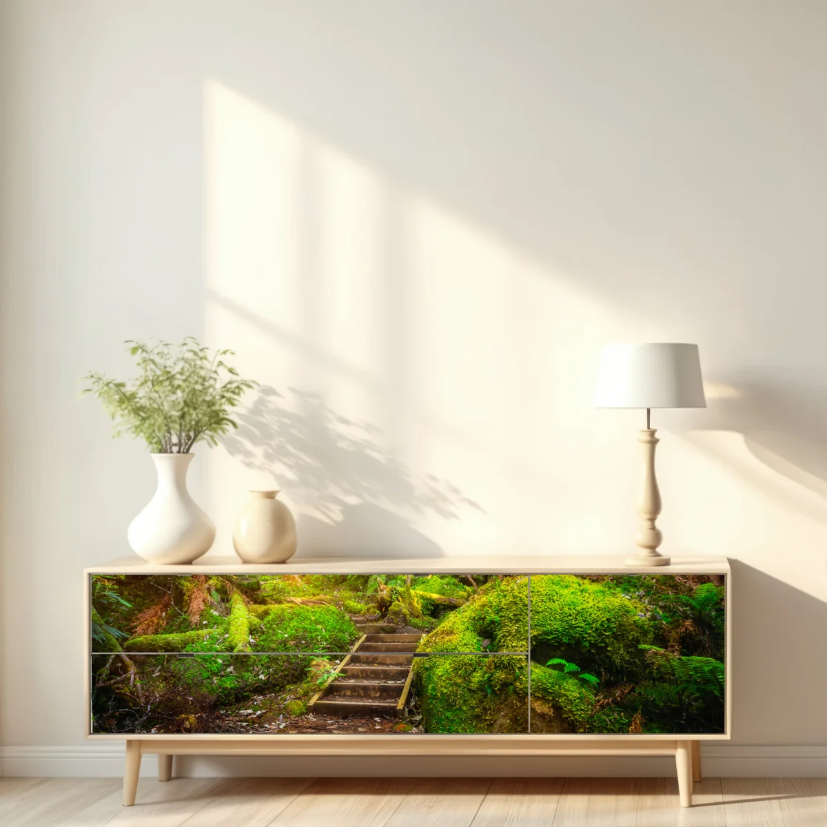 Repositionierbarer Aufkleber moosiger regenwaldpfad auf der Tasman-Halbinsel Repositionierbarer Aufkleber moosiger regenwaldpfad auf der Tasman-Halbinsel