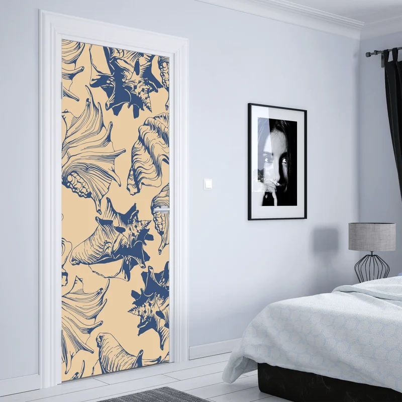 Türaufkleber muschelmuster in blau und beige