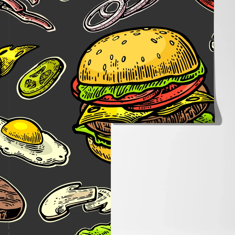 Fototapete buntes burger-muster mit zutaten Fototapete buntes burger-muster mit zutaten