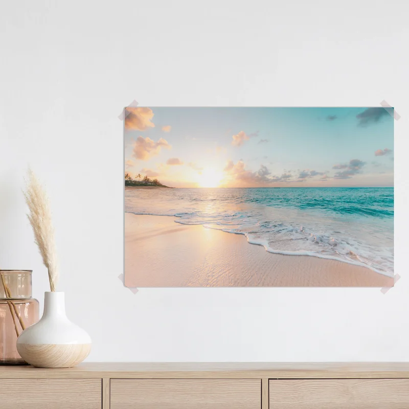 Poster ruhiger türkisfarbener strand bei sonnenaufgang • Poster bei Wallnifity® Poster ruhiger türkisfarbener strand bei sonnenaufgang • Poster bei Wallnifity®