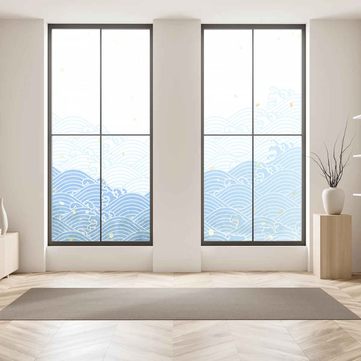 Fensteraufkleber ruhige blaue wellen mit goldakzenten Fensteraufkleber ruhige blaue wellen mit goldakzenten