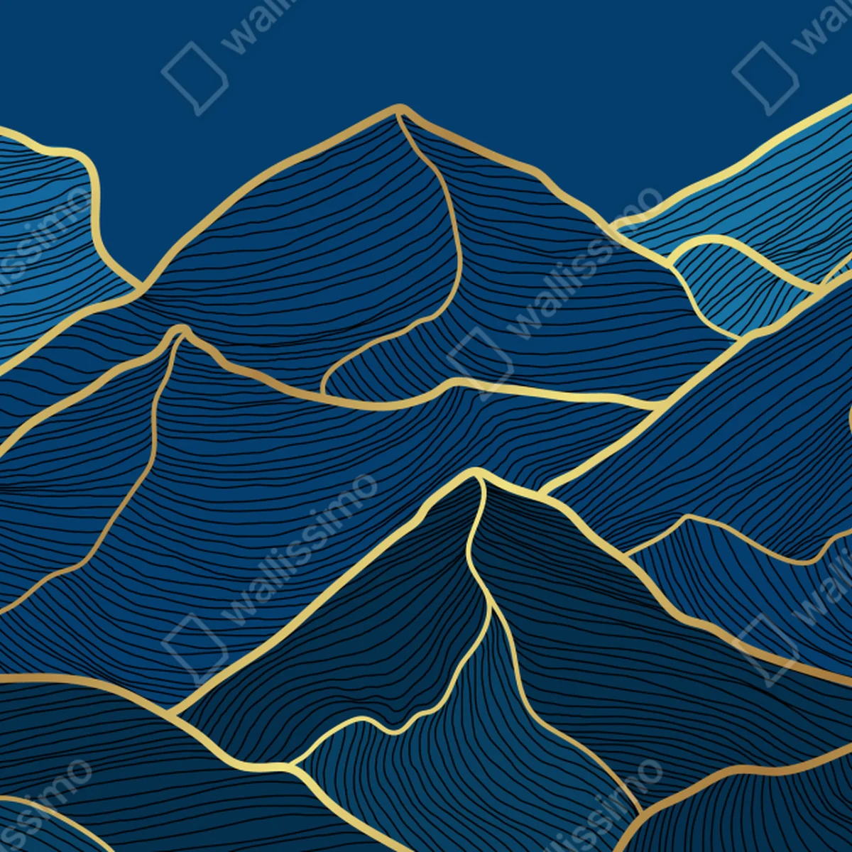 Repositionierbarer Aufkleber goldene linien berglandschaft auf dunkelblauem hintergrund Repositionierbarer Aufkleber goldene linien berglandschaft auf dunkelblauem hintergrund