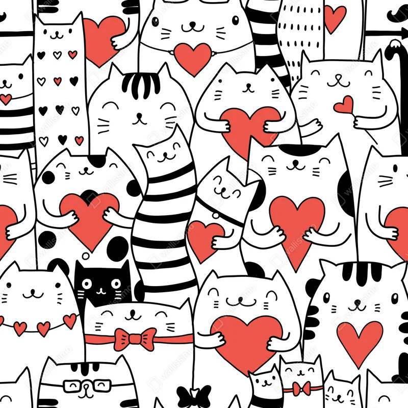 Poster süße katzen mit herzen muster Poster süße katzen mit herzen muster
