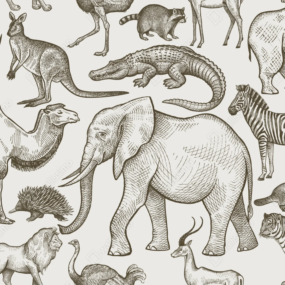 Fototapete vintage sepia wildtiermuster Fototapete vintage sepia wildtiermuster