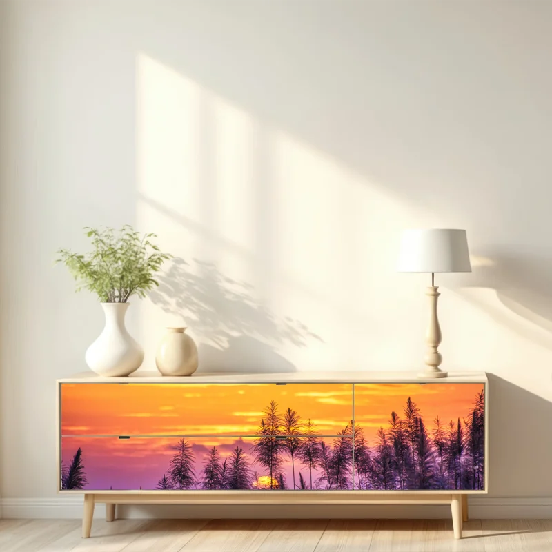 Repositionierbarer Aufkleber goldener sonnenuntergang über wildgräsern Repositionierbarer Aufkleber goldener sonnenuntergang über wildgräsern