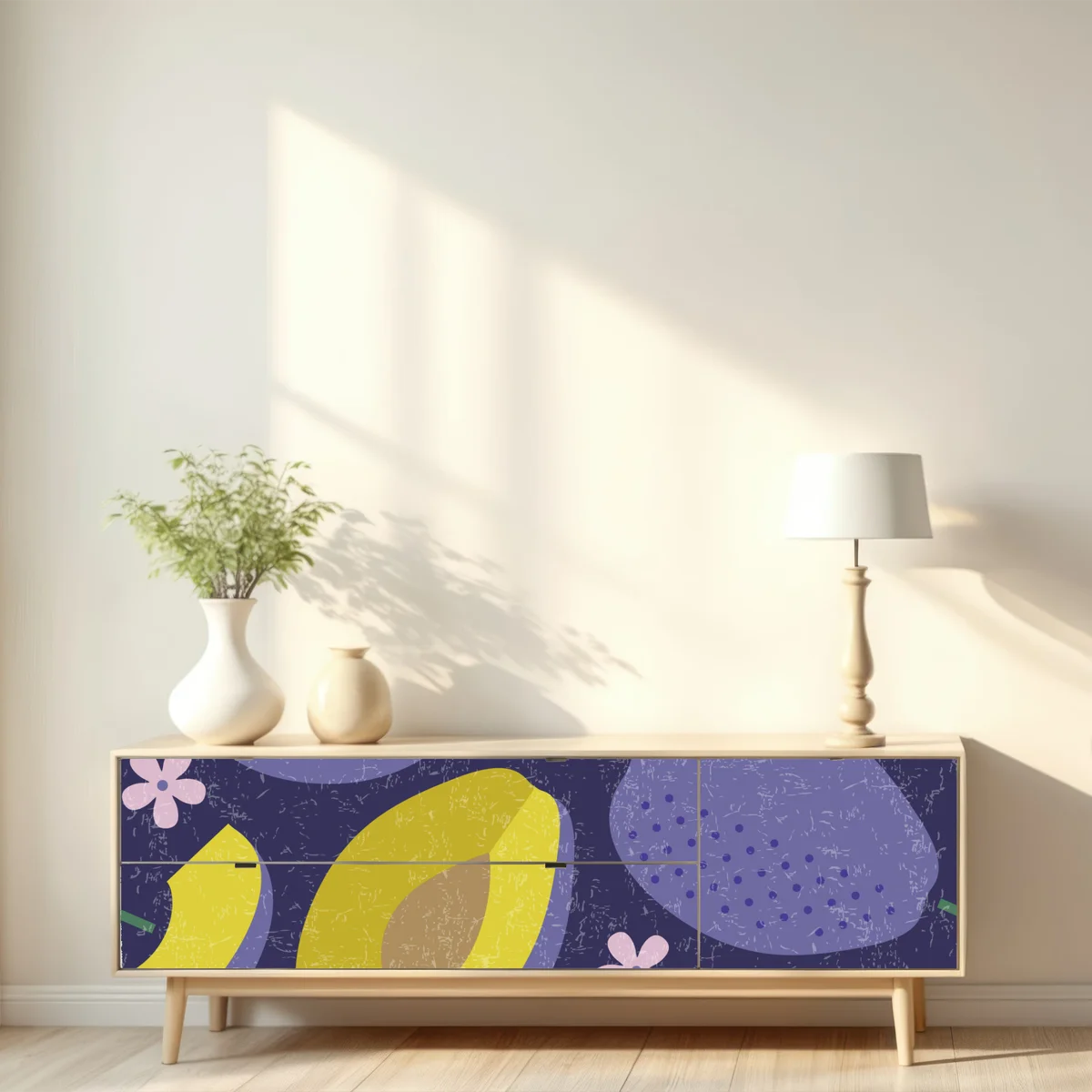 Repositionierbarer Aufkleber verspieltes pflaumenmuster mit blättern • Repositionierbare Aufkleber bei Wallnifity® Repositionierbarer Aufkleber verspieltes pflaumenmuster mit blättern • Repositionierbare Aufkleber bei Wallnifity®