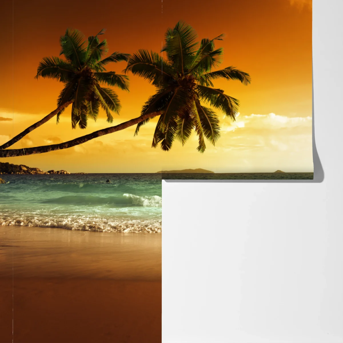 Fototapete karibischer sonnenuntergang am strand mit palmen Fototapete karibischer sonnenuntergang am strand mit palmen