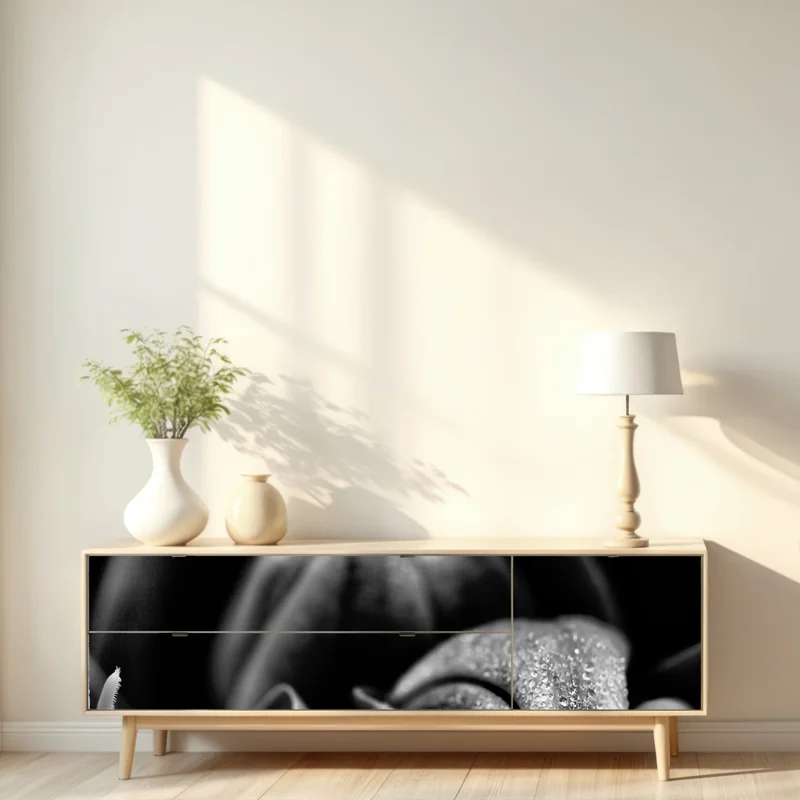 Repositionierbarer Aufkleber monochrome nahaufnahme blüte mit tau