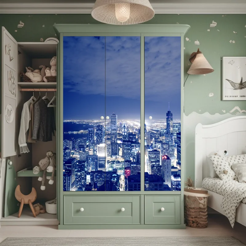 Schrankaufkleber Chicago nächtliche skyline panorama