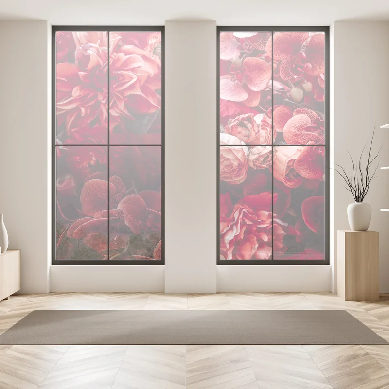 Naklejka na okno kwiatowa symfonia w odcieniach czerwieni