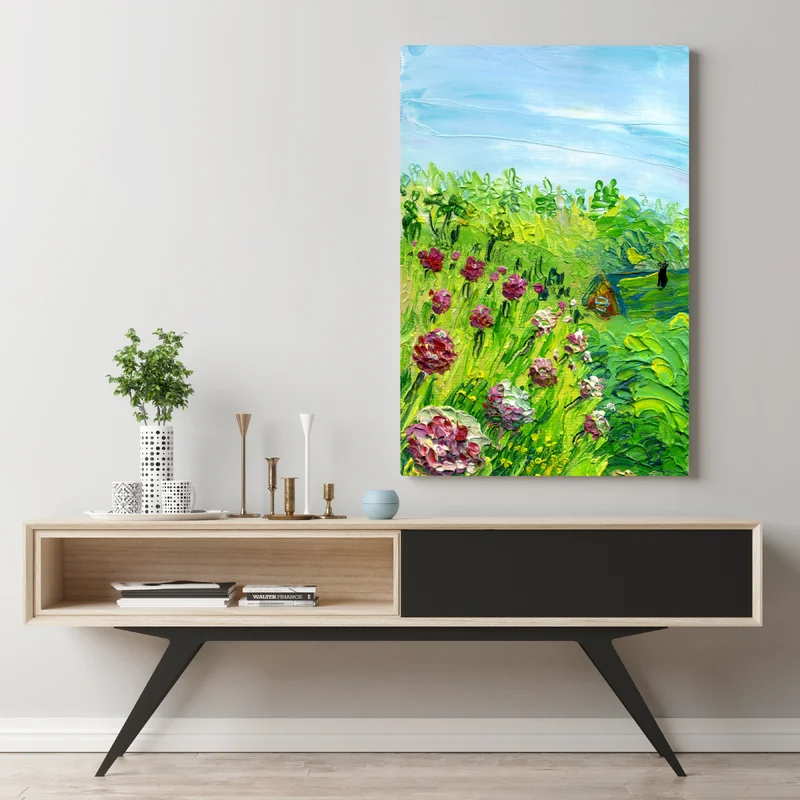 Leinwandbild pfingstrosenwiese im frühling — impasto blumenbild Leinwandbild pfingstrosenwiese im frühling — impasto blumenbild