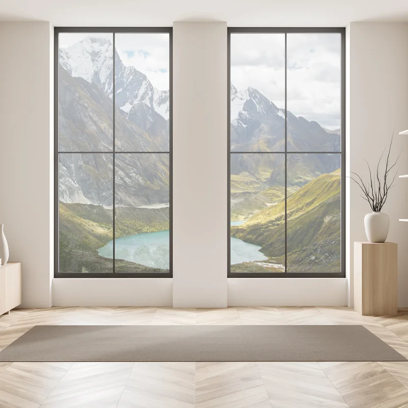 Fensteraufkleber türkisblauer bergsee unter schneegipfeln Fensteraufkleber türkisblauer bergsee unter schneegipfeln