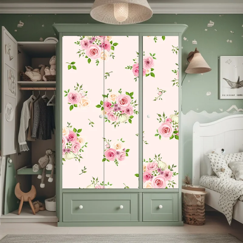 Schrankaufkleber zartes rosenmuster in pastellrosa
