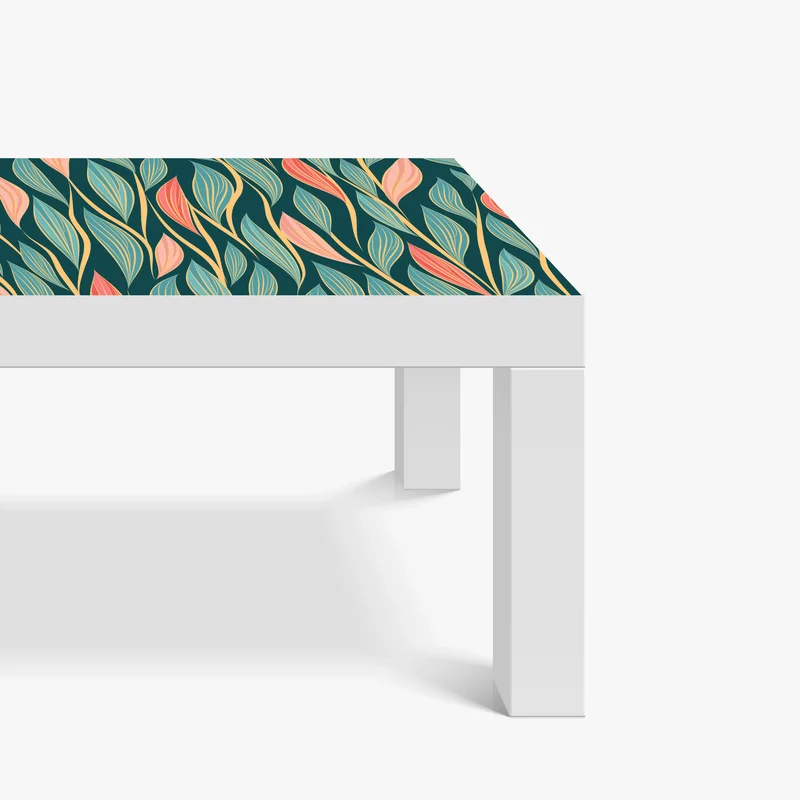 Tischaufkleber und Schreibtischaufkleber botanisches blattmuster in türkis und koralle