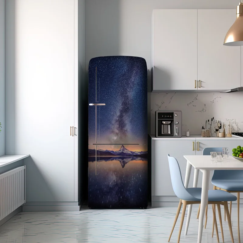 Kühlschrankaufkleber milchstraße über alpengipfel gespiegelt im see