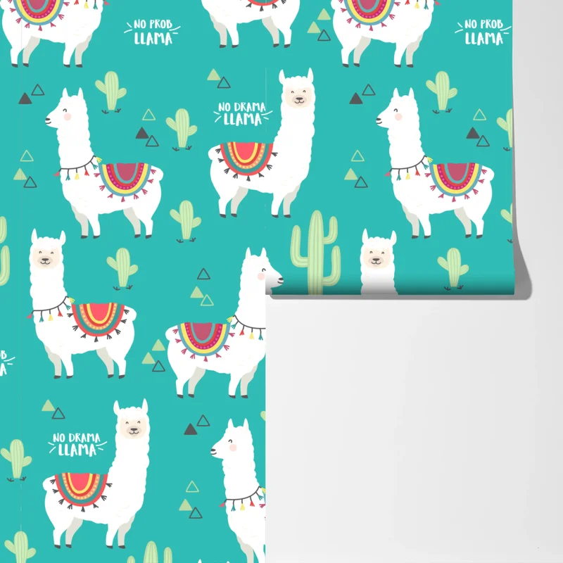 Fototapete fröhliches lama-muster auf türkisfarbenem hintergrund Fototapete fröhliches lama-muster auf türkisfarbenem hintergrund