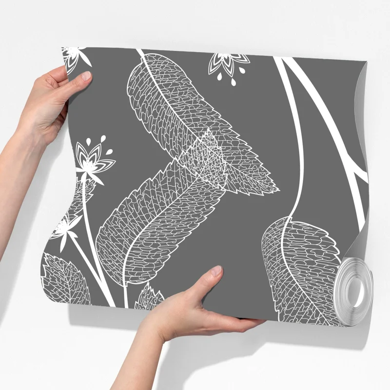 Fototapete zarte weiße blätter auf grauem hintergrund Fototapete zarte weiße blätter auf grauem hintergrund