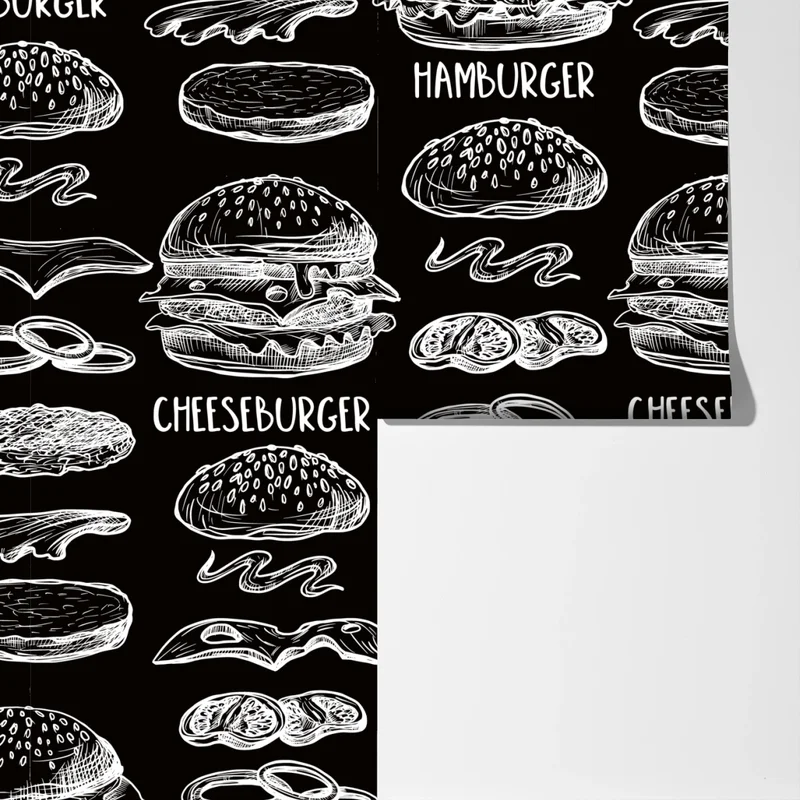 Fototapeta ręcznie rysowany wzór burgerów na czarnym tle Fototapeta ręcznie rysowany wzór burgerów na czarnym tle