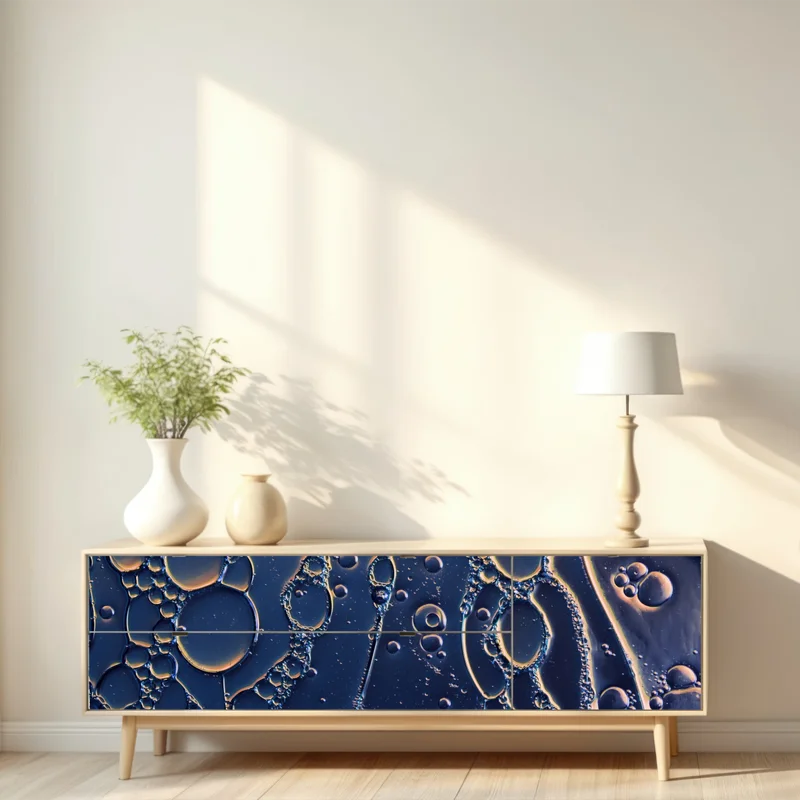 Repositionierbarer Aufkleber blaue und goldene abstrakte blasen