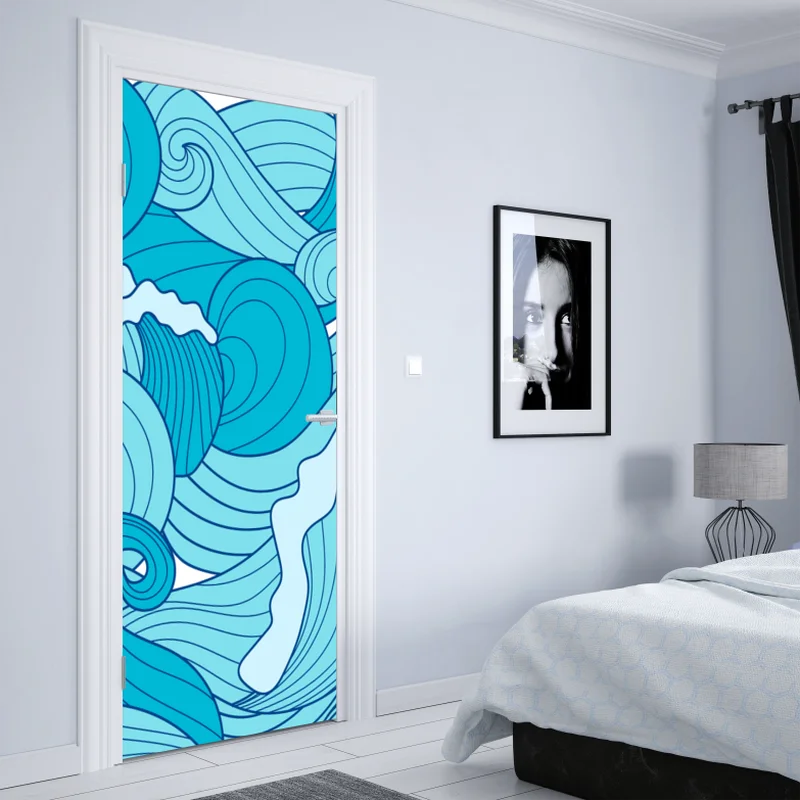 Türaufkleber blaue ozeanwellen illustration