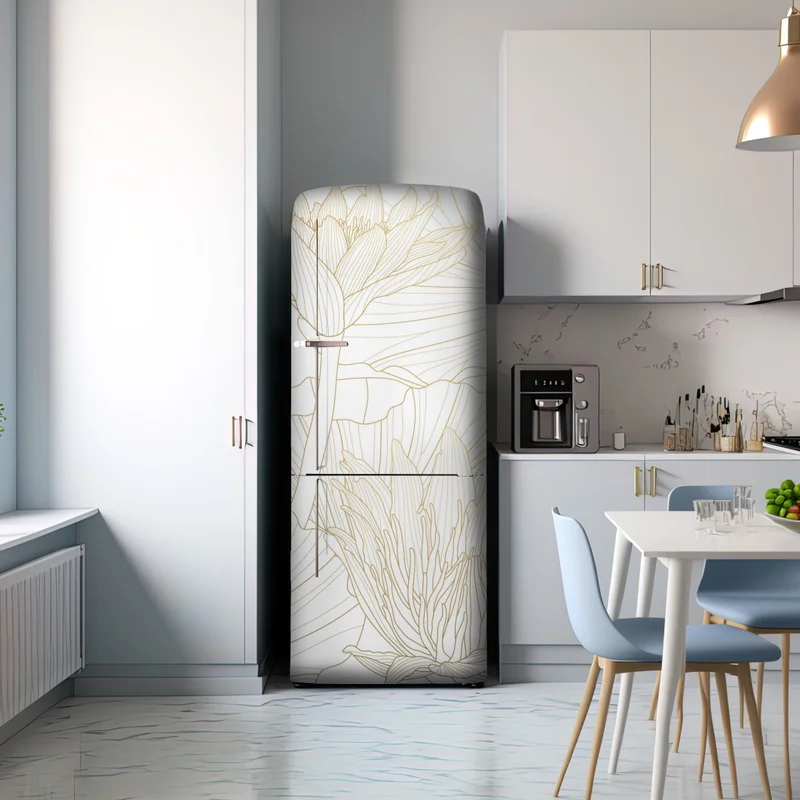 Kühlschrankaufkleber zarte goldene blütenlinien Kühlschrankaufkleber zarte goldene blütenlinien