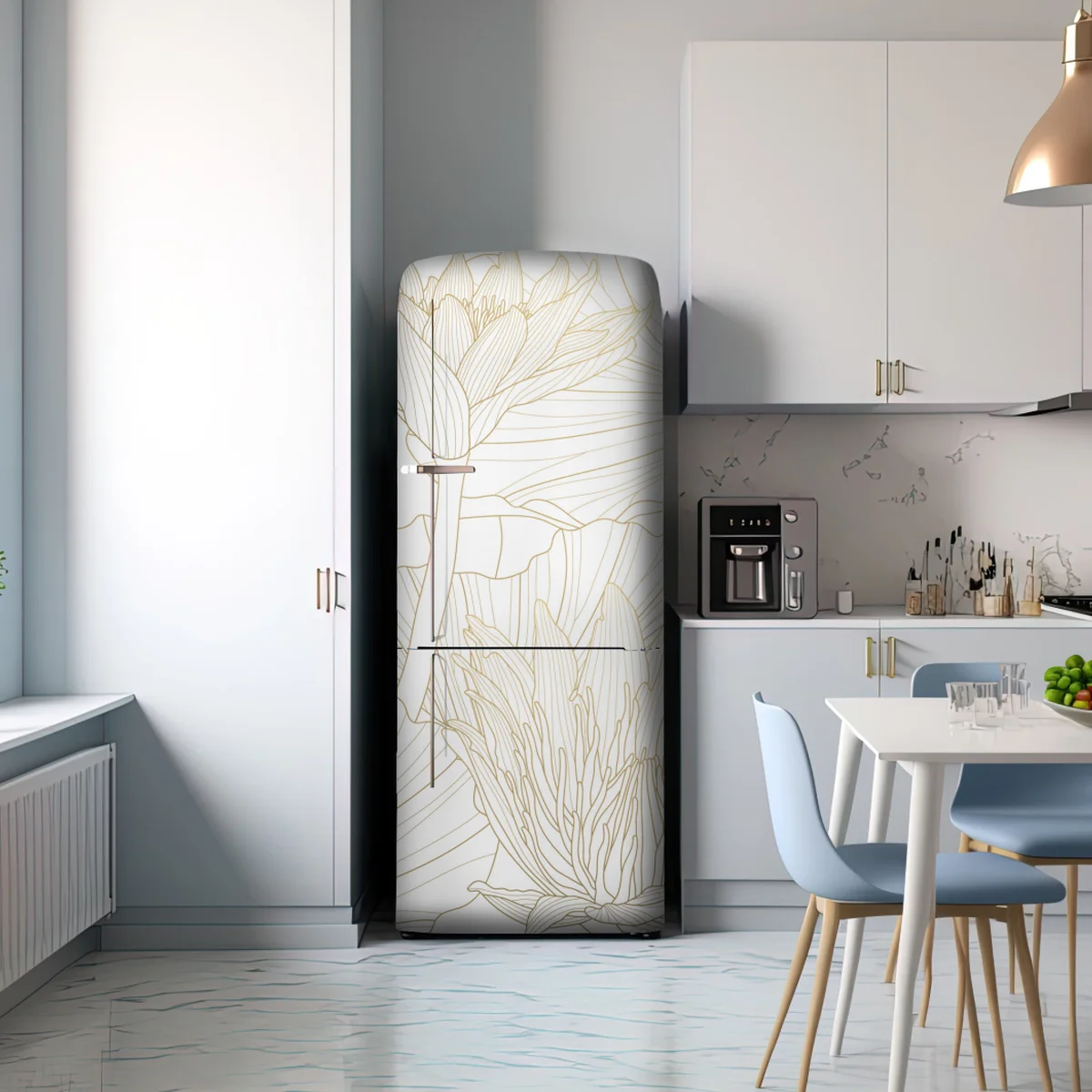 Kühlschrankaufkleber zarte goldene blütenlinien Kühlschrankaufkleber zarte goldene blütenlinien