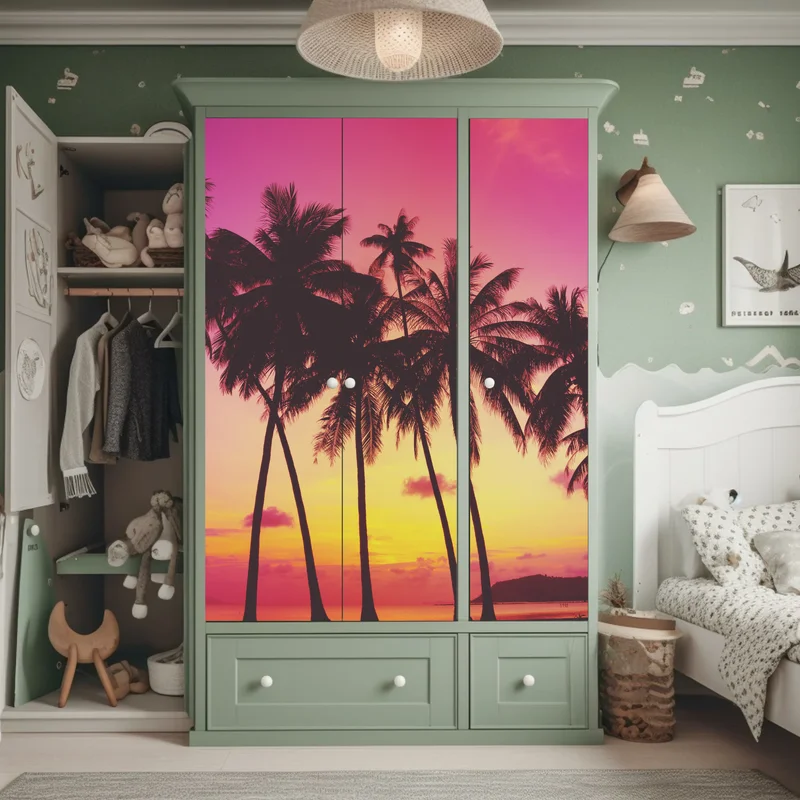 Schrankaufkleber tropischer sonnenuntergang mit palmen, Thailand Schrankaufkleber tropischer sonnenuntergang mit palmen, Thailand