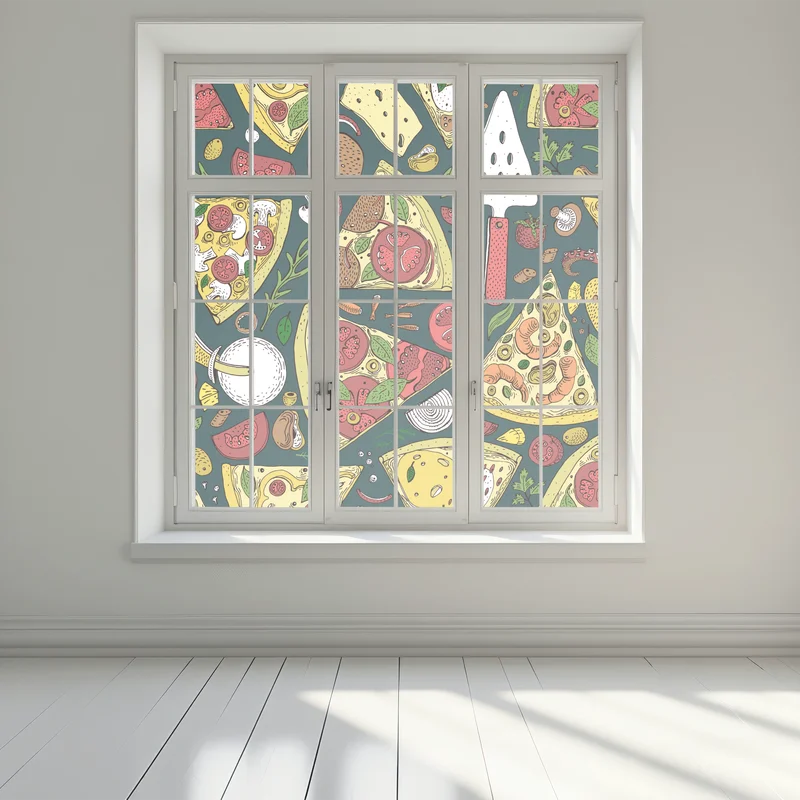 Fensteraufkleber buntes muster mit pizzastücken