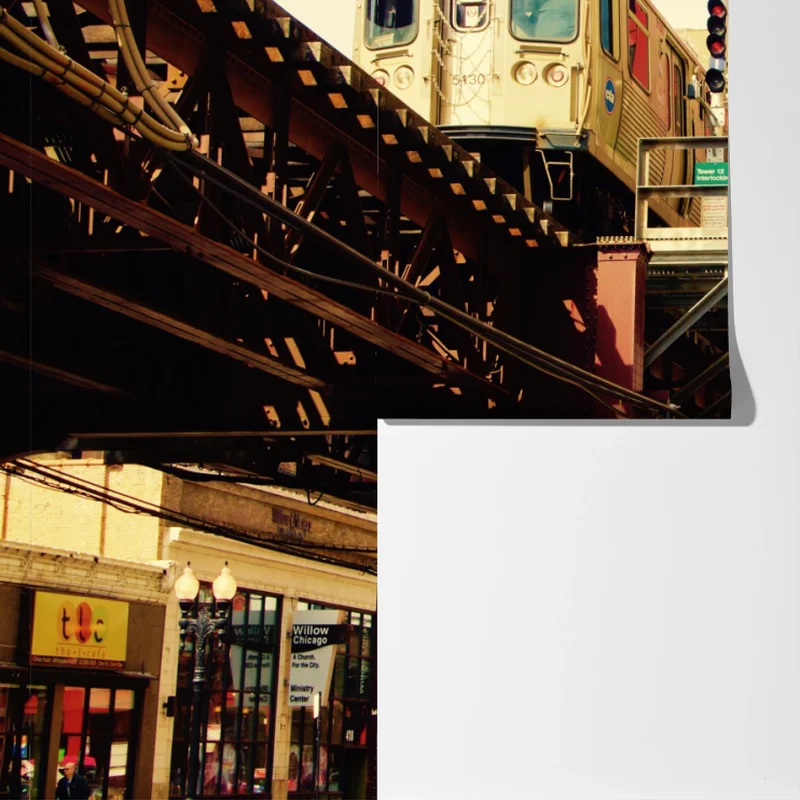 Fototapete retro hochbahn über der stadtstraße Fototapete retro hochbahn über der stadtstraße