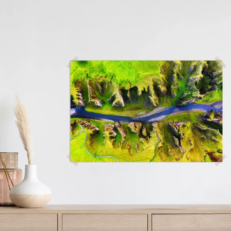 Poster luftaufnahme einer schlucht mit fluss in Island • Poster bei Wallnifity® Poster luftaufnahme einer schlucht mit fluss in Island • Poster bei Wallnifity®