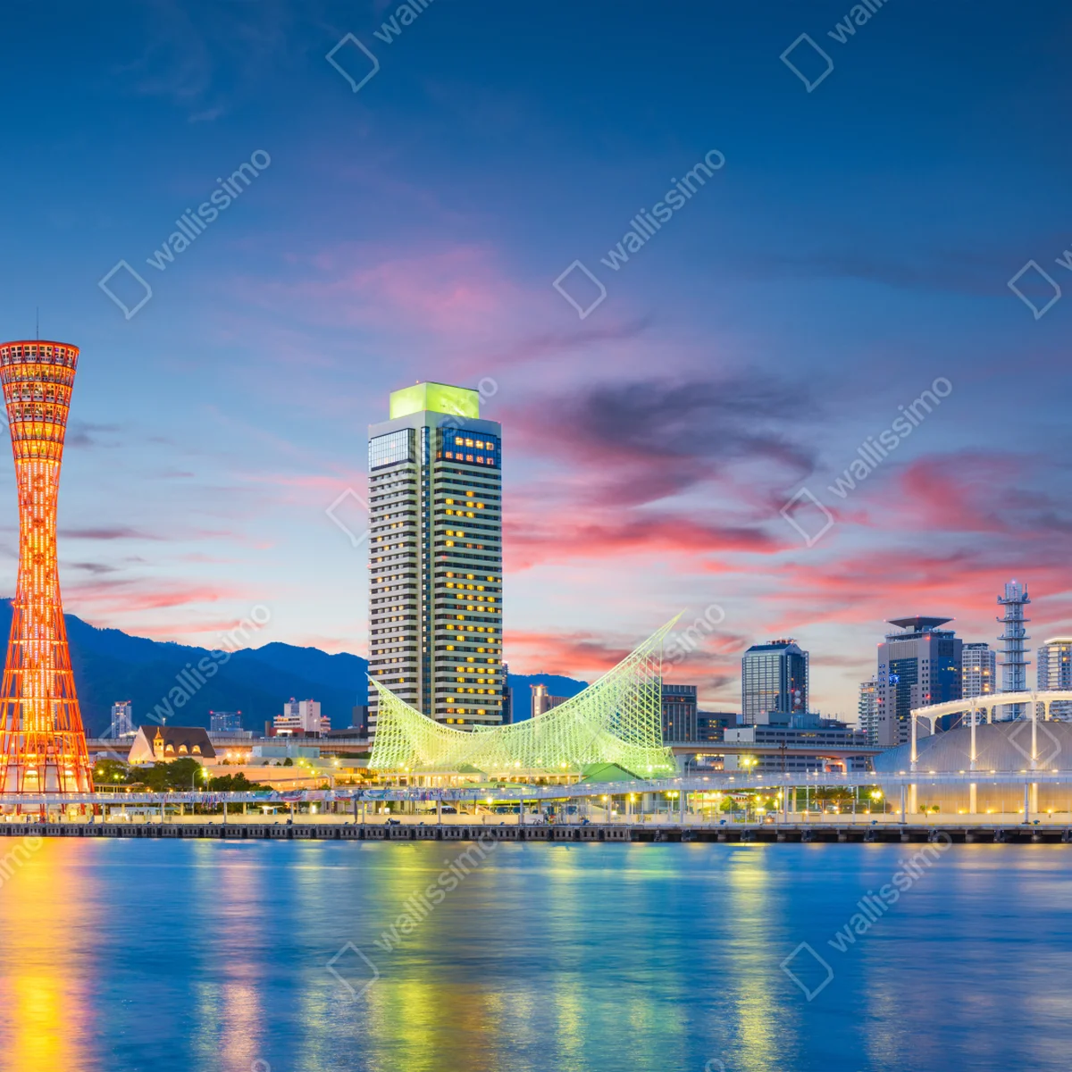 Naklejka na okno Kobe panorama portu o zmierzchu Naklejka na okno Kobe panorama portu o zmierzchu