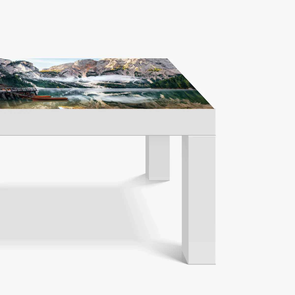 Tischaufkleber und Schreibtischaufkleber nebliger alpensee mit spiegelung Tischaufkleber und Schreibtischaufkleber nebliger alpensee mit spiegelung