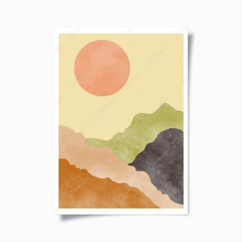 Poster minimalistische pastell bergsonne • Poster bei Wallnifity® Poster minimalistische pastell bergsonne • Poster bei Wallnifity®