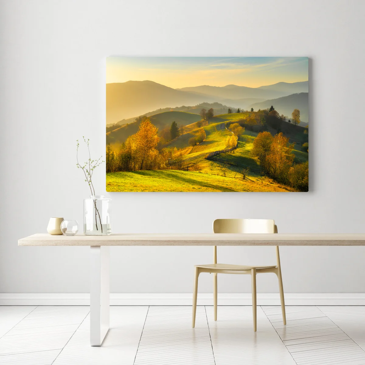 Leinwandbild goldene herbsthügel bei sonnenuntergang Leinwandbild goldene herbsthügel bei sonnenuntergang