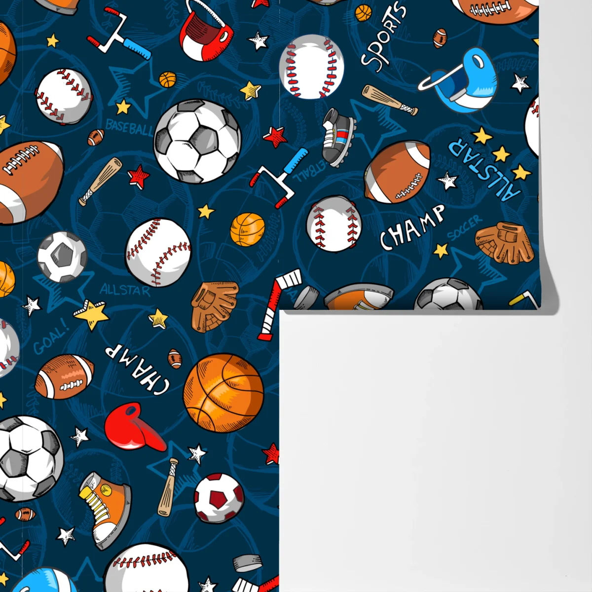 Fototapeta zabawny wzór sportowy na granatowym tle Fototapeta zabawny wzór sportowy na granatowym tle