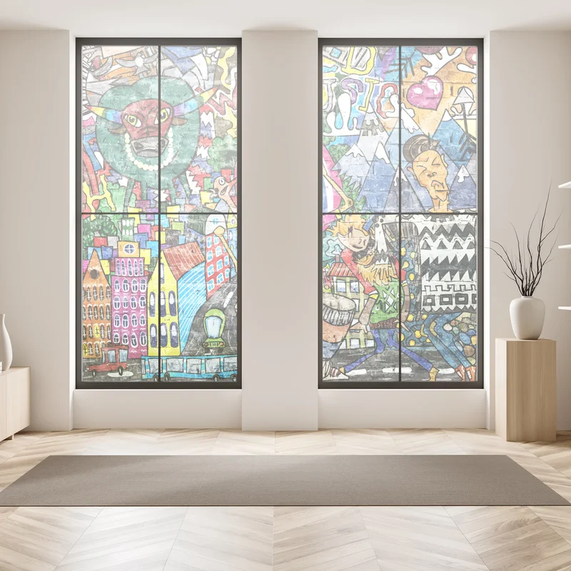 Fensteraufkleber farbenfrohes graffiti-wandbild Fensteraufkleber farbenfrohes graffiti-wandbild