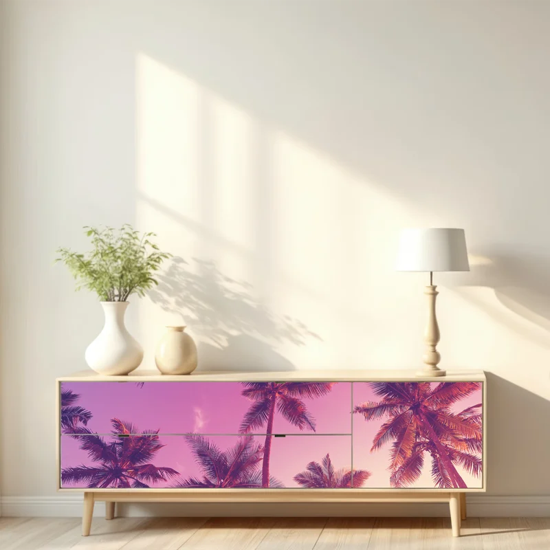 Repositionierbarer Aufkleber tropische palmen beim sonnenuntergang Repositionierbarer Aufkleber tropische palmen beim sonnenuntergang