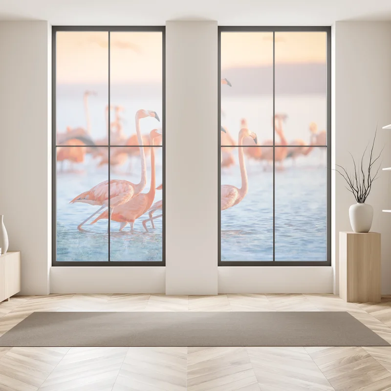 Fensteraufkleber rosa flamingos bei sonnenuntergang