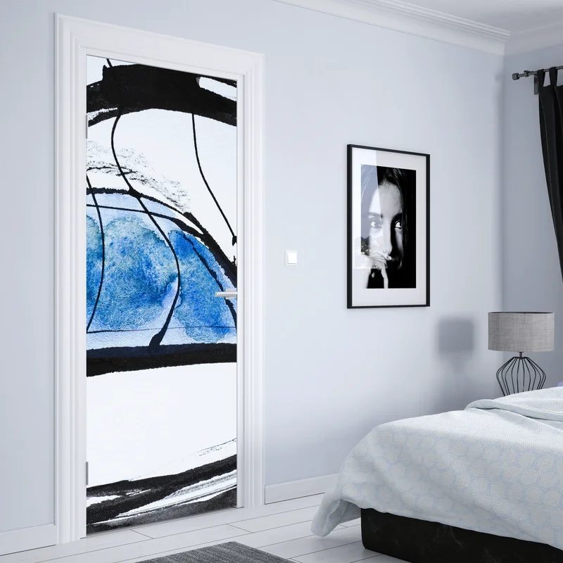 Türaufkleber blaue abstrakte tusche- und aquarellkomposition Türaufkleber blaue abstrakte tusche- und aquarellkomposition