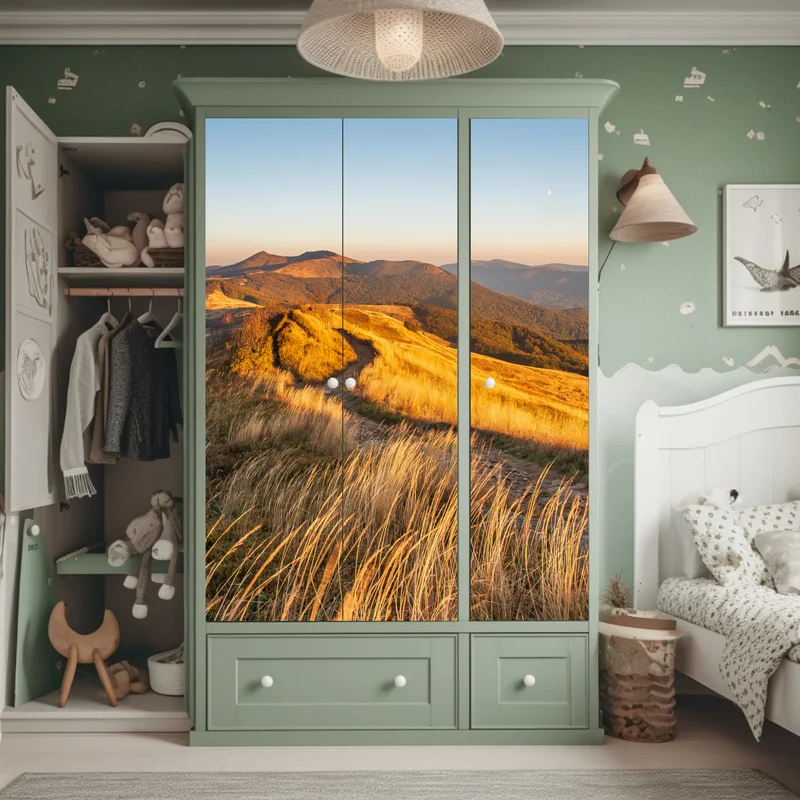 Schrankaufkleber goldener bergkamm im sonnenuntergang