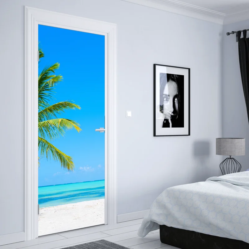 Türaufkleber tropische palme am weißen sandstrand